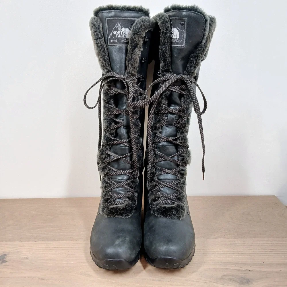 The North Face Tall Lace Up Winter Boots Women's 7 Faux Fur Trim Waterproof